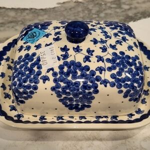 Blue and White Ceramic Butter Dish